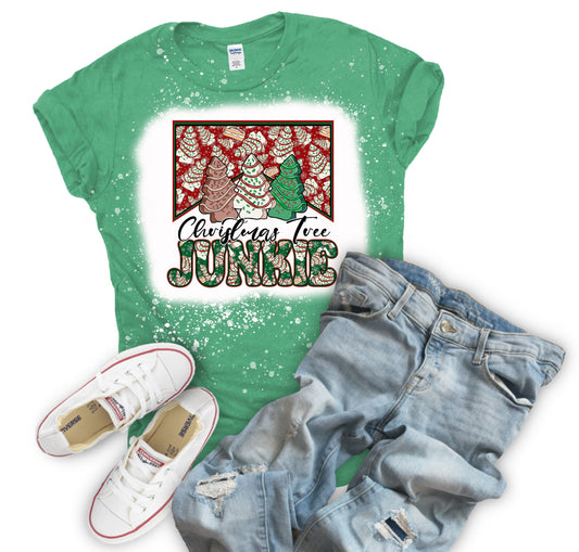 Christmas Tree Junkie Bleached t-shirt