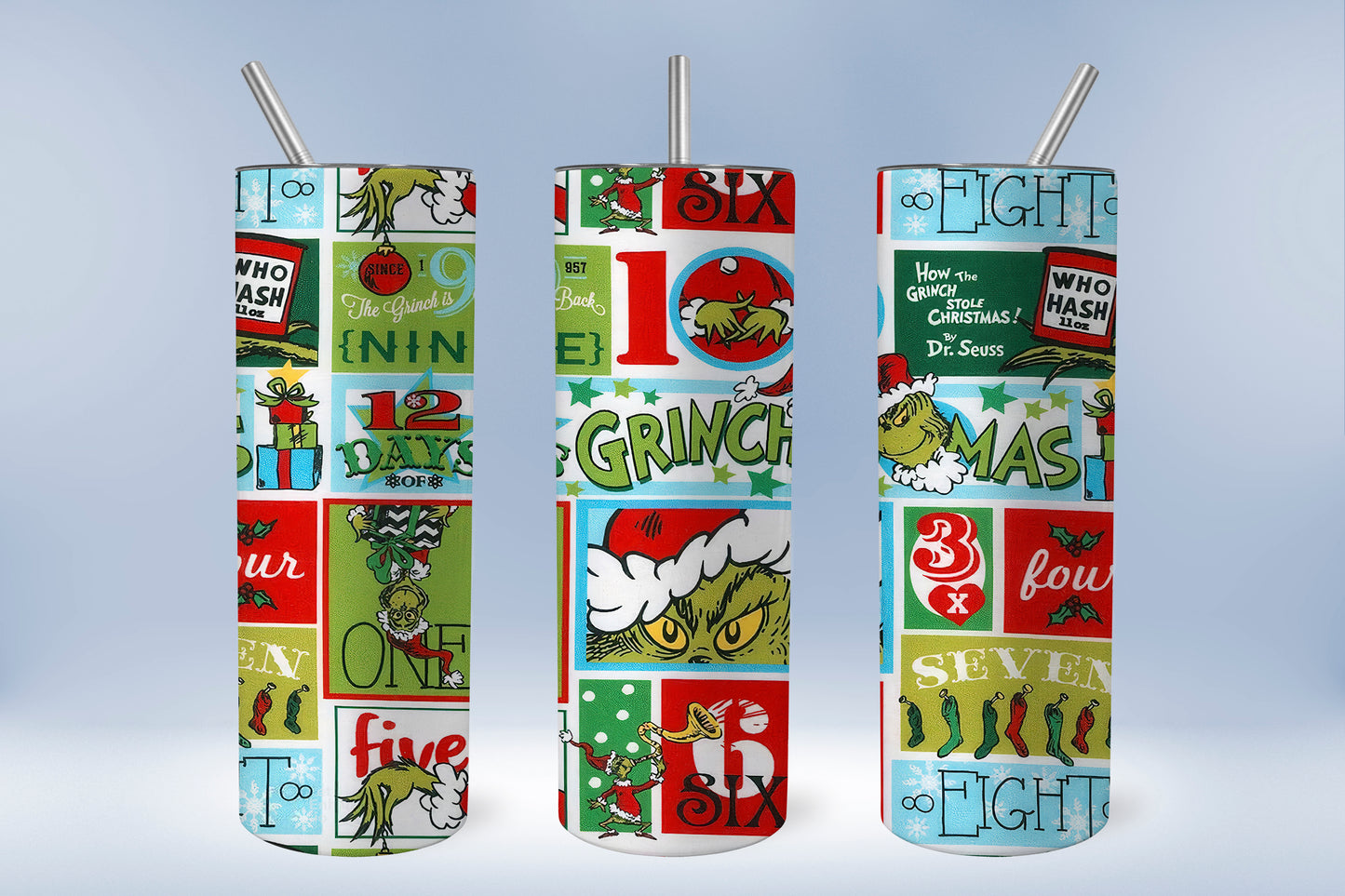 20 oz Christmas Tumbler Featuring The Grinch 3 Designs to Choose From