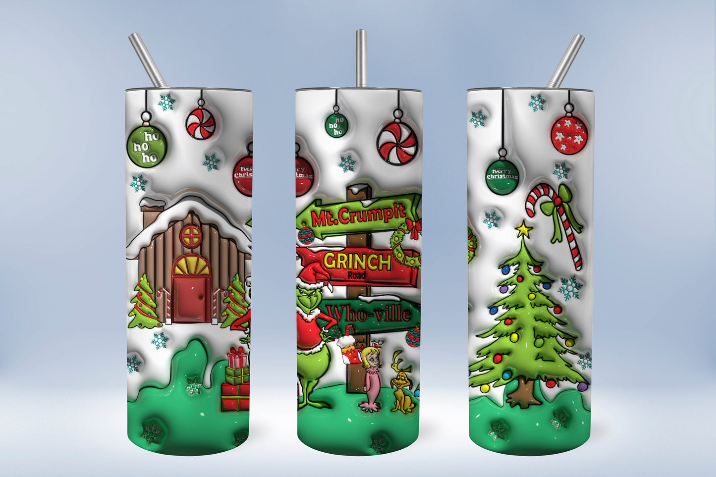 20 oz Christmas Tumbler Featuring The Grinch 3 Designs to Choose From